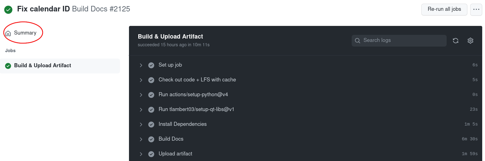 Summary link in the "Build & Deploy PR Docs / Build & Uplod Artifact" GitHub Action page