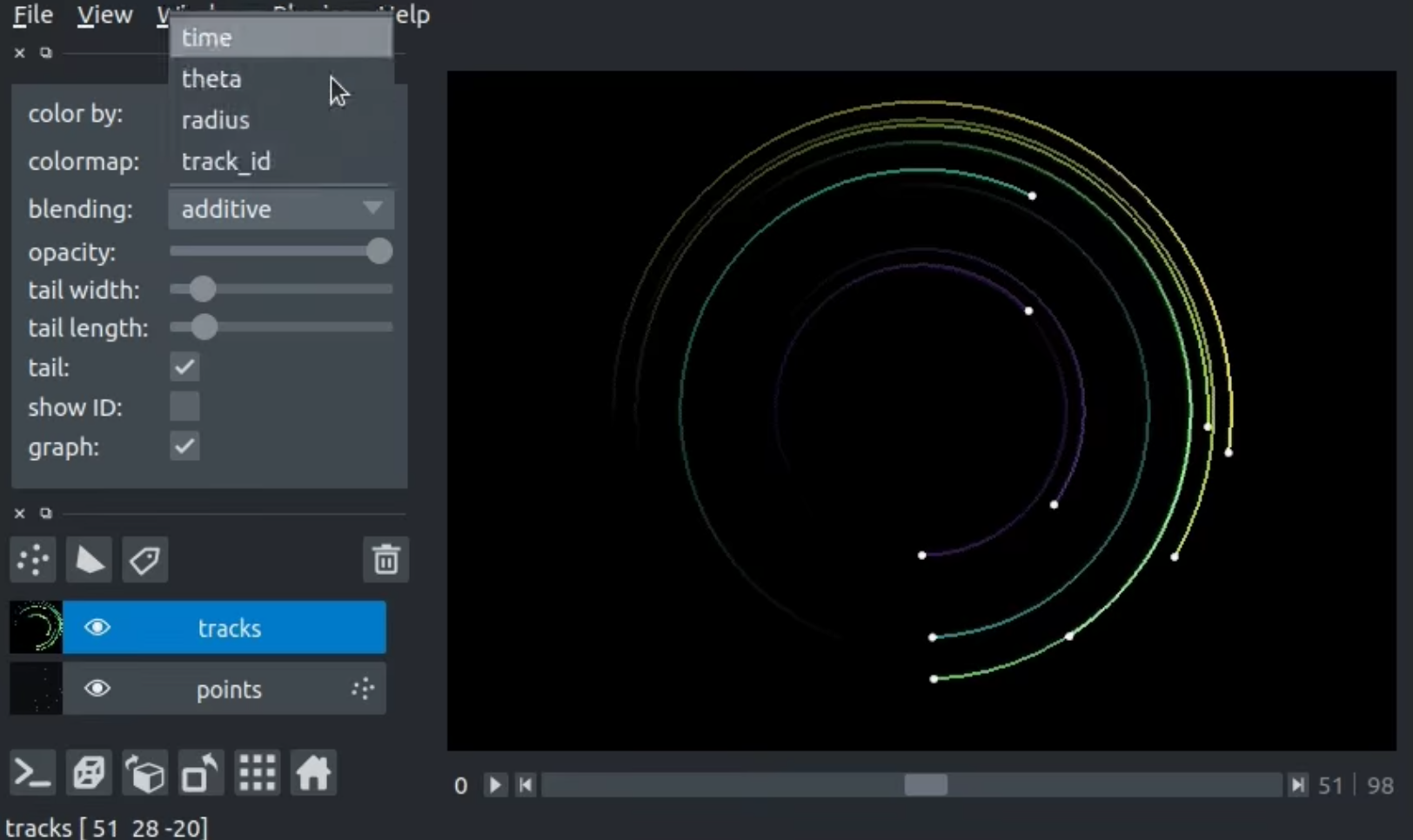 Selecting tracks by the time feature and changing the color.