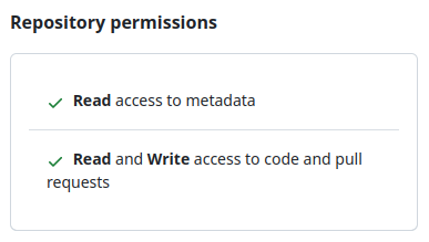 screenshot of token permissions in GitHub UI