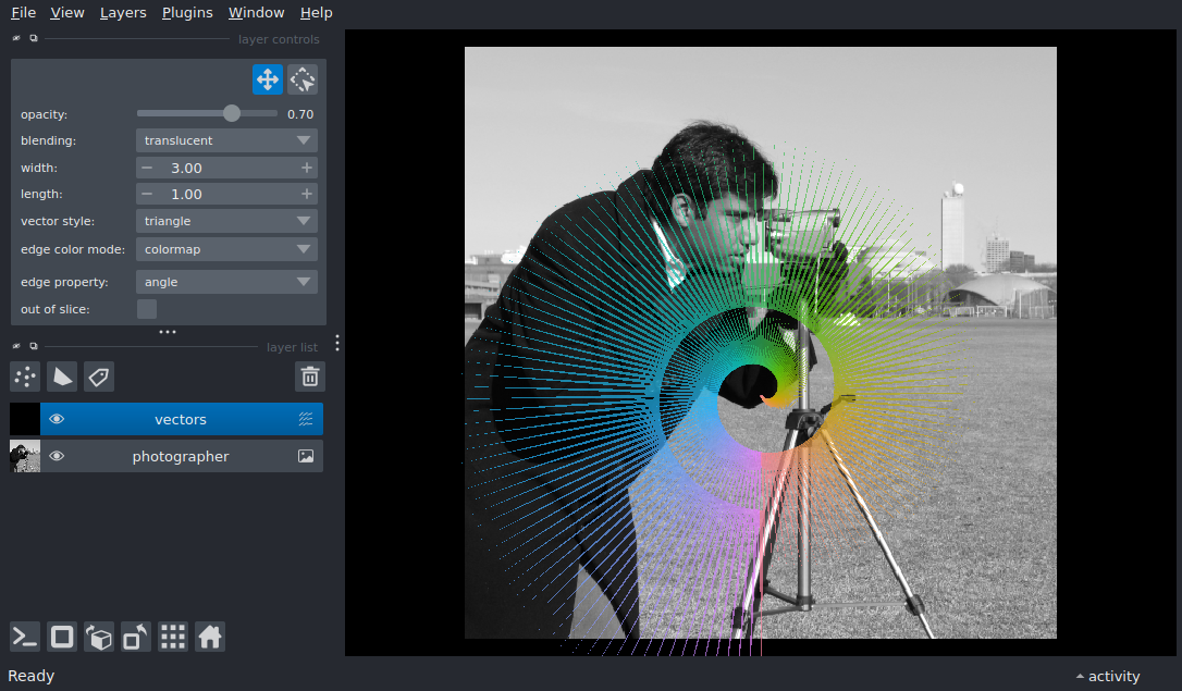 add vectors color by angle