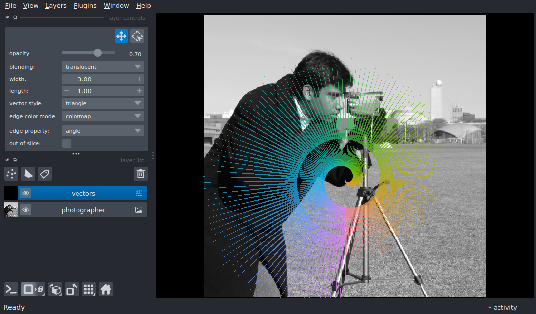 add vectors color by angle