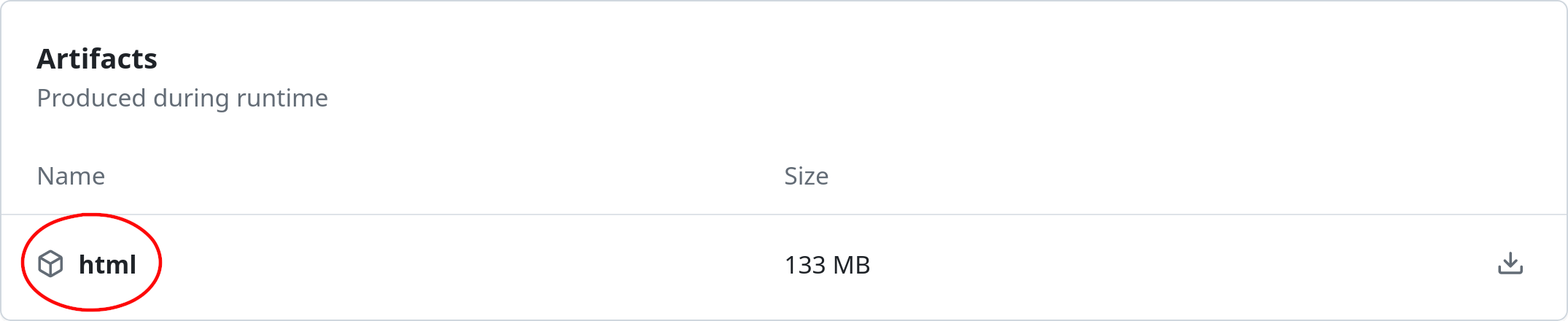 "html" link in the Artifacts section of the "Build & Deploy PR Docs / Build & Upload Artifact" GitHub Action page is highlighted