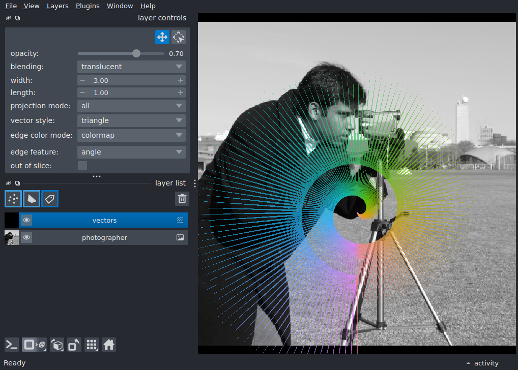 add vectors color by angle