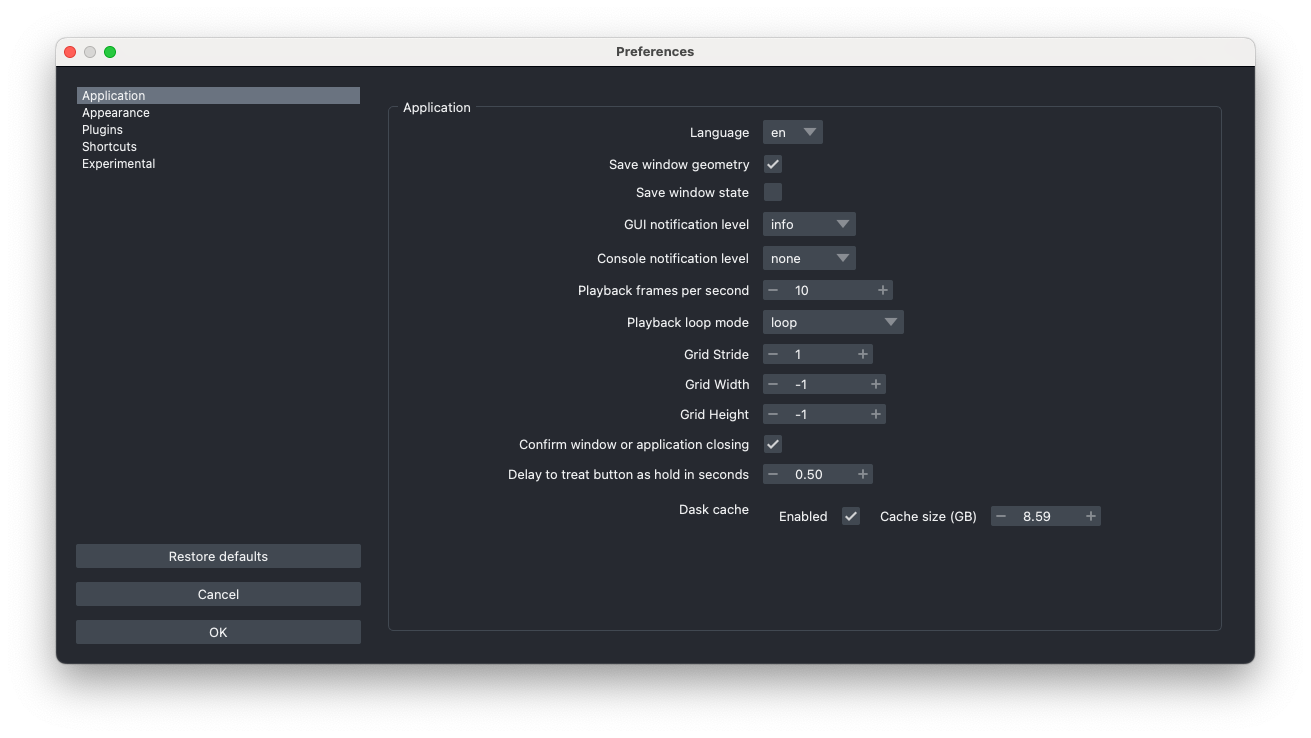 Preferences/Settings window