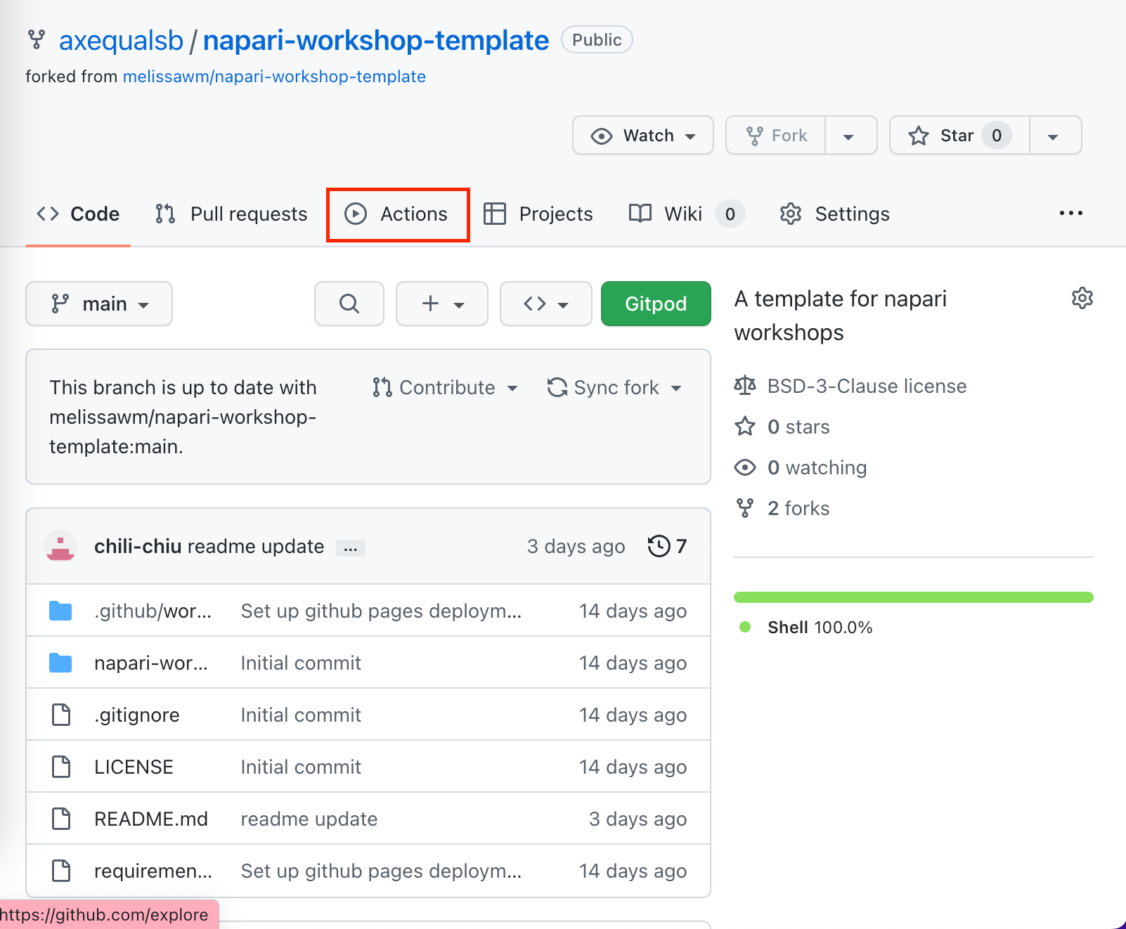 Actions tab on GitHub repo home page