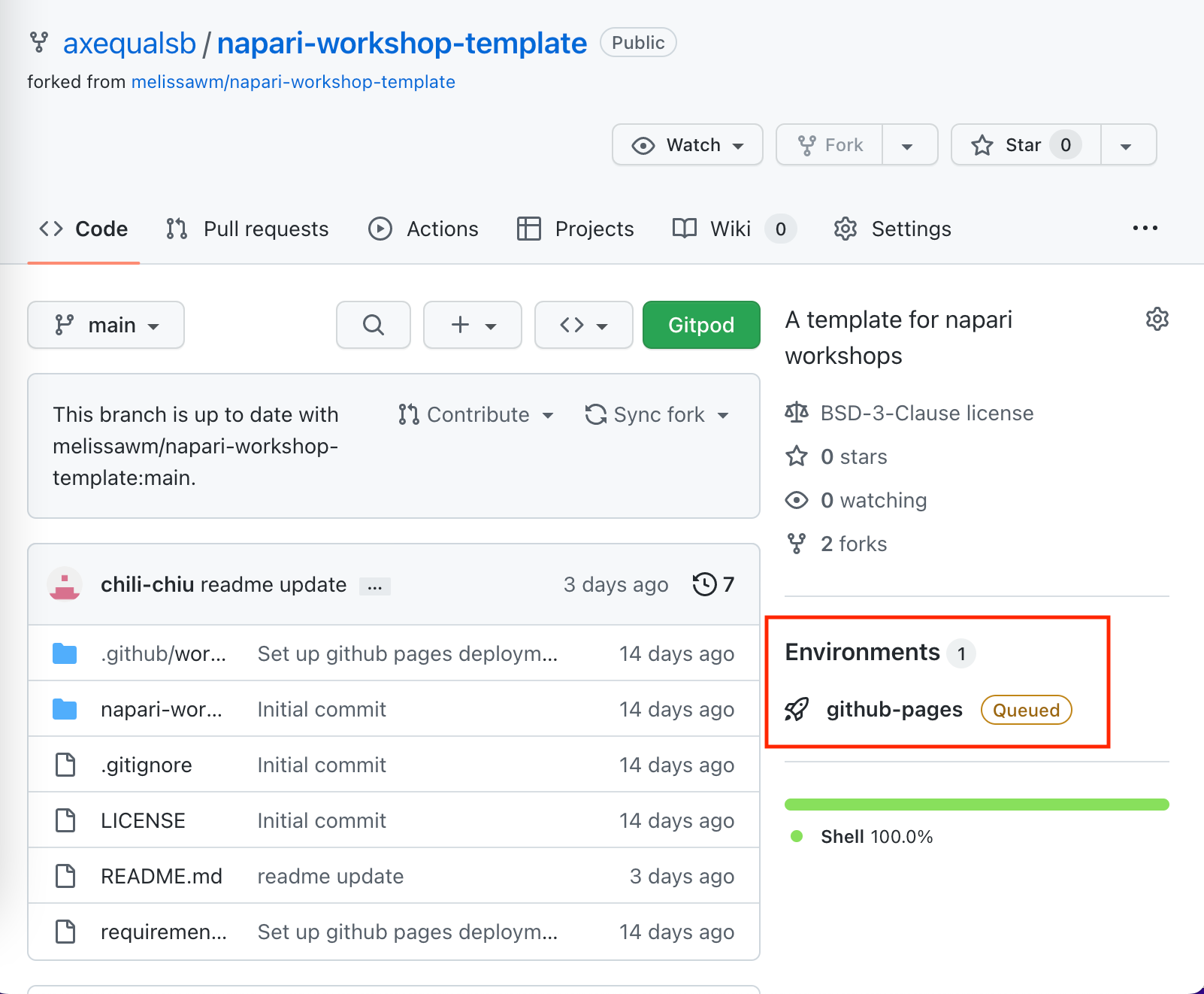 github-pages Environment shows up at main repo page