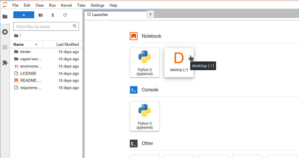 Desktop tab button in Jupyter launcher tab