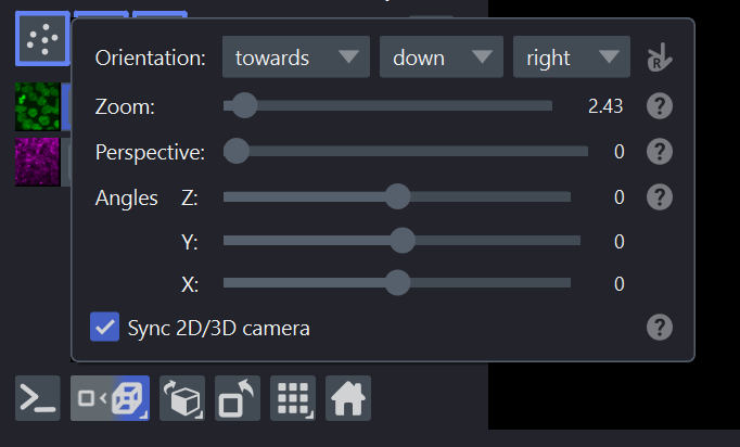 camera controls popup showing the sync checkbox
