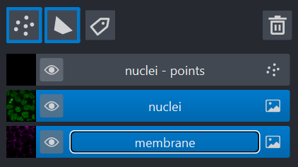 layer buttons with visual indicator from selected layers